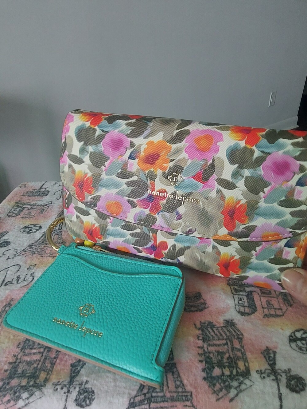 nanette lepore Floral Crossbody Bag with Teal Card Wallet